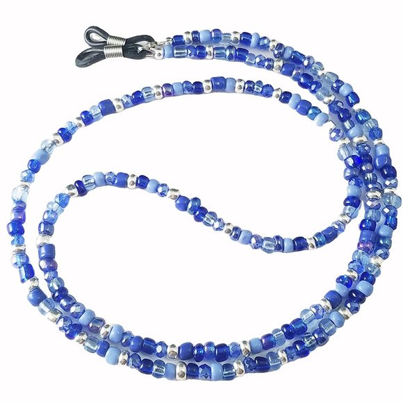 Sapphire, Indigo and Sky Blue, Handmade Beaded Eyeglass Sunglass Chain Holder - Picture 1 of 5